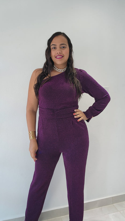 Jumpsuit Purple One Shoulder