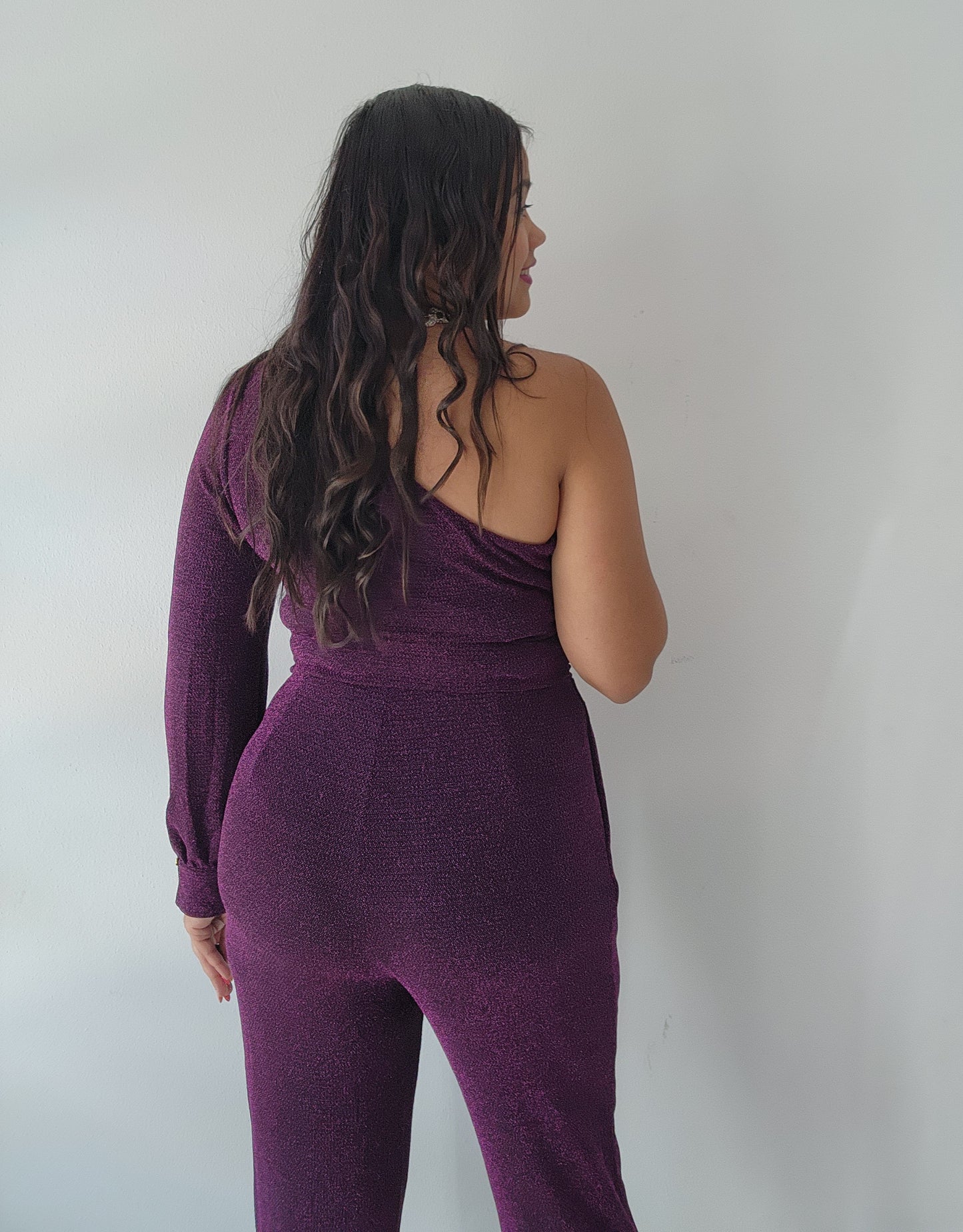 Jumpsuit Purple One Shoulder