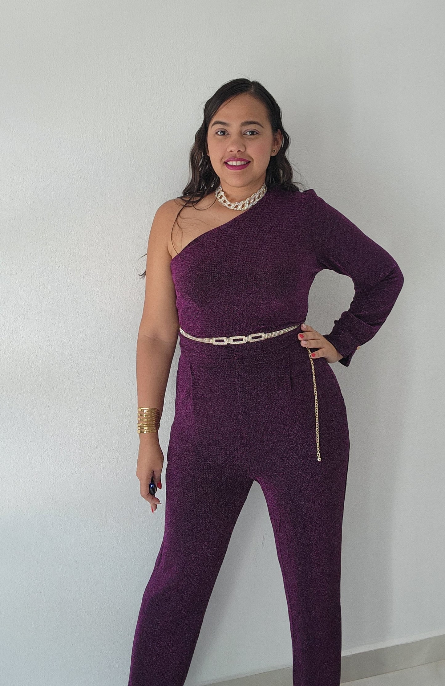 Jumpsuit Purple One Shoulder