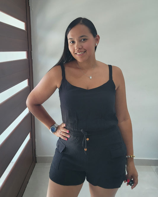 Black Cargo Romper