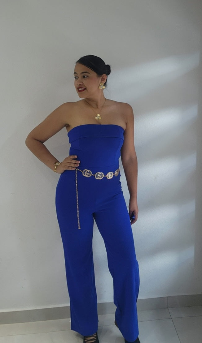 Jumpsuit Azul Elegante Strapless – Wide Leg