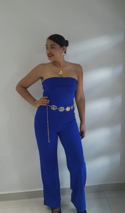 Jumpsuit Azul Elegante Strapless – Wide Leg