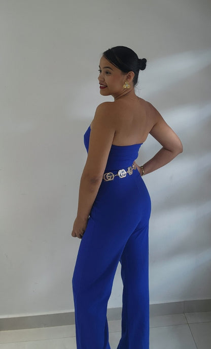 Jumpsuit Azul Elegante Strapless – Wide Leg