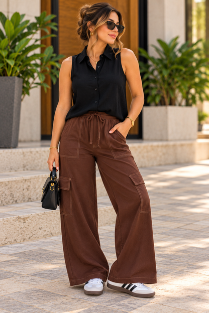 Linen Wide Leg Cargo Pants.