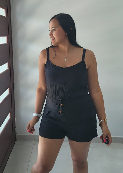 Black Cargo Romper