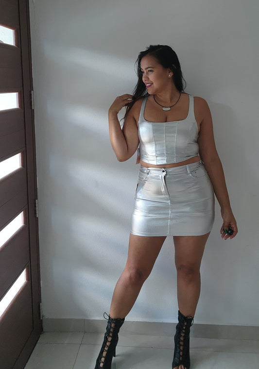 Silver Mini Skirt.